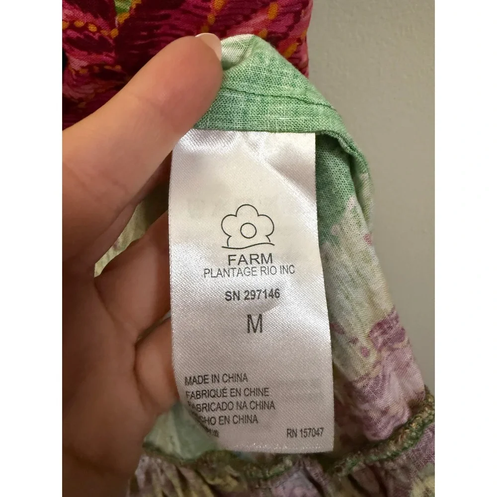 Farm Rio Off The Shoulder Maxi Dress Green Floral Puff Sleeve Button Front M - Picture 9 of 15